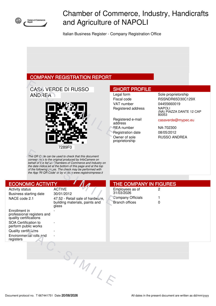 Visura in Inglese Imprese Individuali e Altre Forme