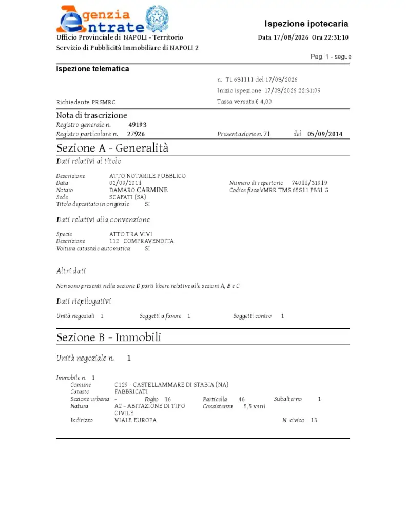 Dettaglio Nota Ipotecaria